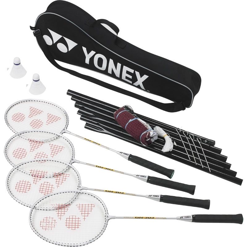 YONEX 4 Player Badminton Set-Racquets Net poles Shuttlecocks bag 